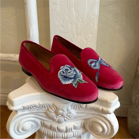 LoveShackFancy x Stubbs & Wootton Rose Bow Slipper – Fuchsia Pink Velvet. EUC - Picture 4 of 14
